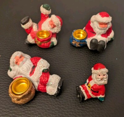 4x Weihnachtsmann Kerzenhalter KerzenStänder Deko Weihnachten Rot Grün Gold Set