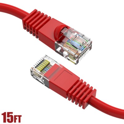 15FT Cat5E RJ45 Ethernet LAN Network UTP Patch Cable Cord Copper Wire 24AWG Red