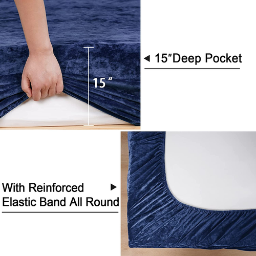 Velvet Fitted Sheet Queen Size With 15'' Deep Pocket Navy Blue NEW eBay
