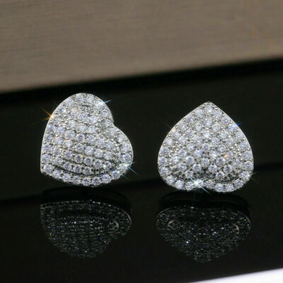 2Ct Lab created Diamond Pretty Heart Stud Earrings 14k White Gold Plated
