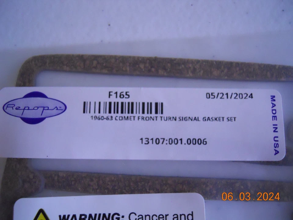 New 1960 1961 1962 1963 Mercury Comet Front Turn Signal Lens Gasket Set - Image 3 of 3