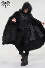 Devil Fashion Men Black Gothic Punk Winter Warm Faux Fur Long Hooded Cape Cloak