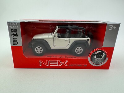 Welly Nex Scale Model Jeep Wrangler Rubicon White Die Cast Open Doors Pull Back