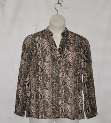Joan Rivers Silky Python Print V-Neck Blouse Size 8 Almond