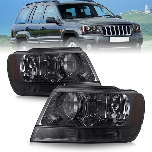 For 19992004 Jeep Grand Cherokee Smoke Housing Amber Headlights