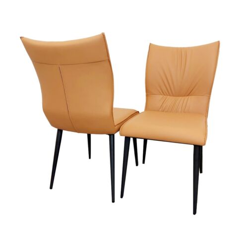 4x FurnitureDW Luxury Flora Orange Tan Leather Dining Room Chair Ruched Style - Picture 8 of 10