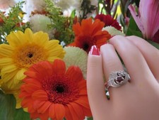 Art Deco Solid 14K White Gold Natural Ruby 5 Diamonds Cocktail Ring 7 4.3gr