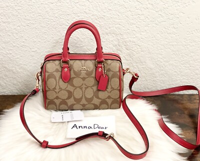 バッグ Coach Signature Mini Boston Bag Red Coach Signature