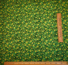 Christmas Fabric By Half-Yard Metallic Gold Floral Swirl Green Premium Cotton 29