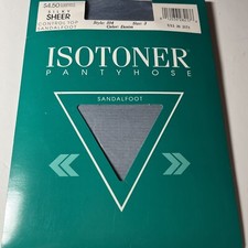 Vintage Isotoner Pantyhose Control Top Silky Sheer Sandalfoot Sz 3 Denim Blue