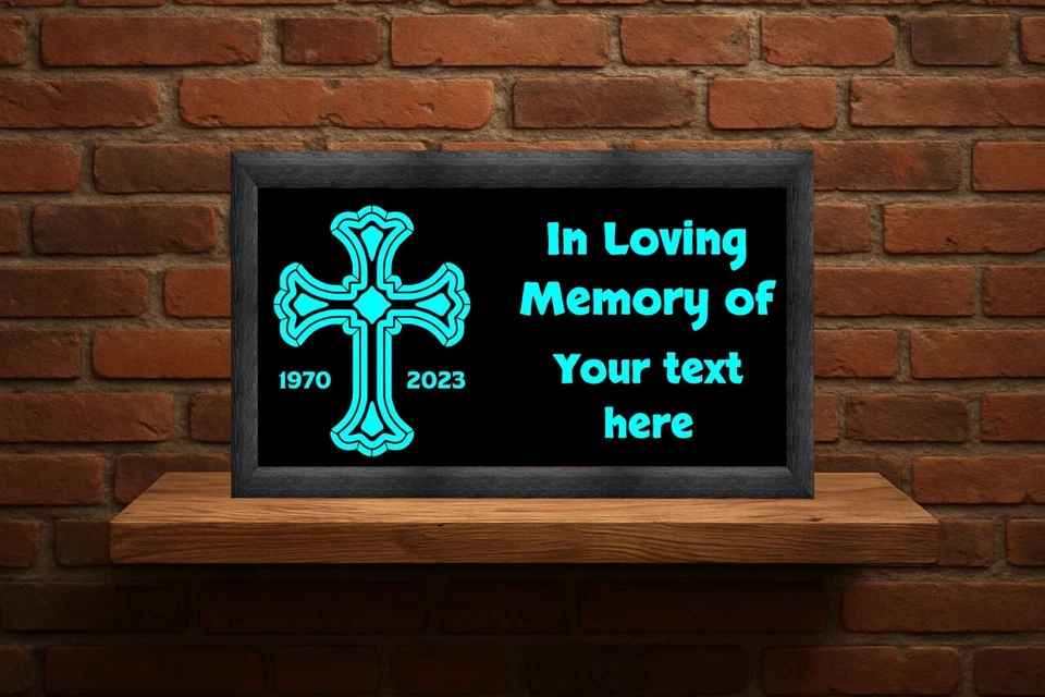 Placa de caixa de luz LED memorial - Personalizada em memória amorosa cruz 12x7 presente tributo - Imagem 3 de 4