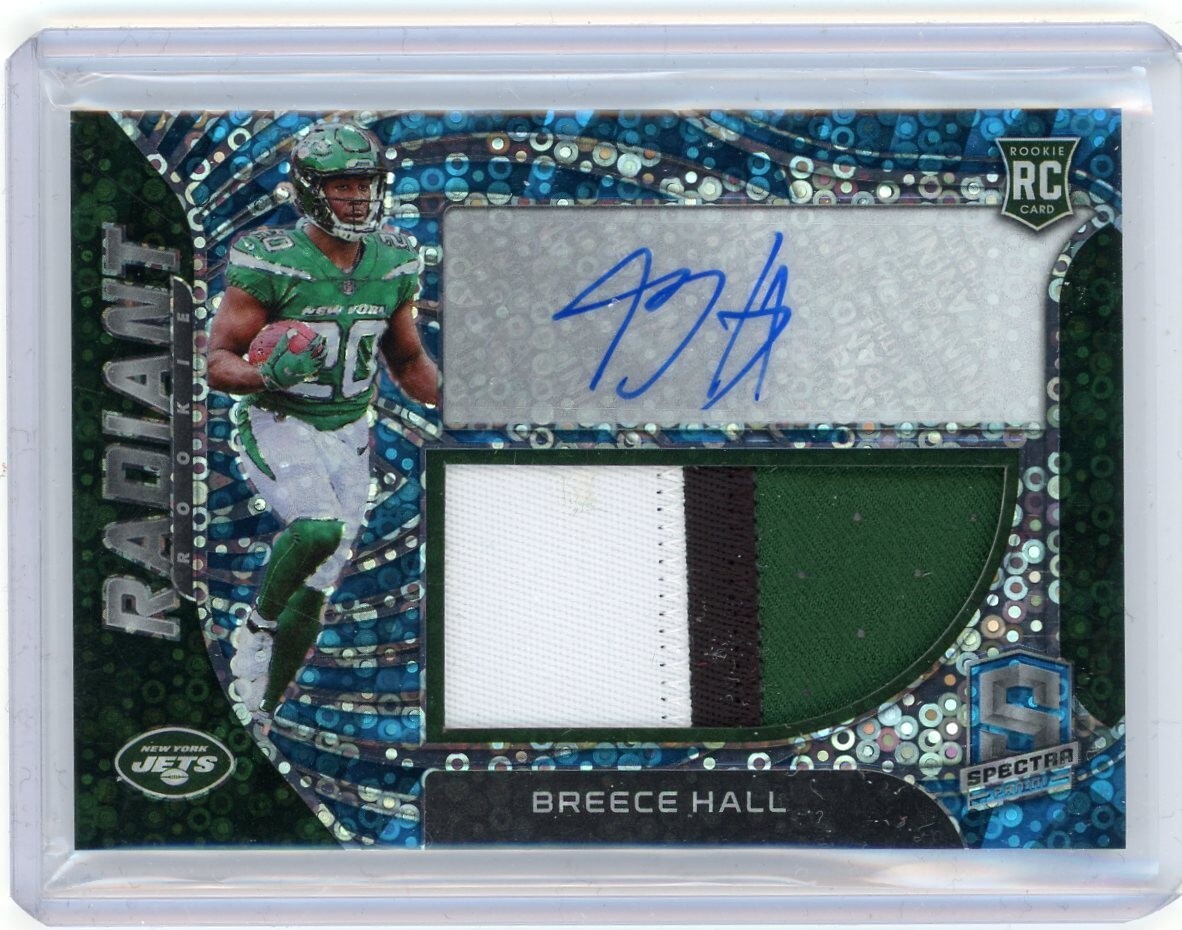 2022 Panini Spectra Radiant Rookie Patch Auto Blue #RAD-BHA Breece Hall #06/50