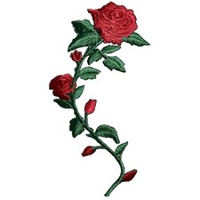 Red Rose Applique Patch - Embroidered Flower Badge 3.5" Iron On 