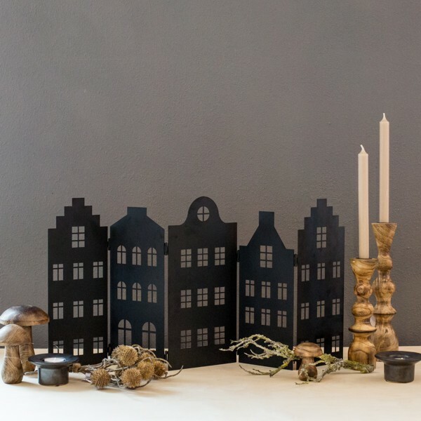 Decoración De Pared Metálica | Silueta De Ciudad Con Casas Plegable | Negro, 74 X 36 Cm | Moderna Para Cualquier Habitación
