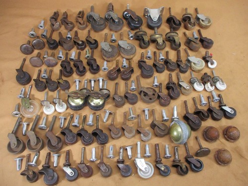 HUGE Lot 80+ Antique Vtg Furniture Casters Wheels Wood Iron Brass Salvaged Parts - Picture 24 of 24