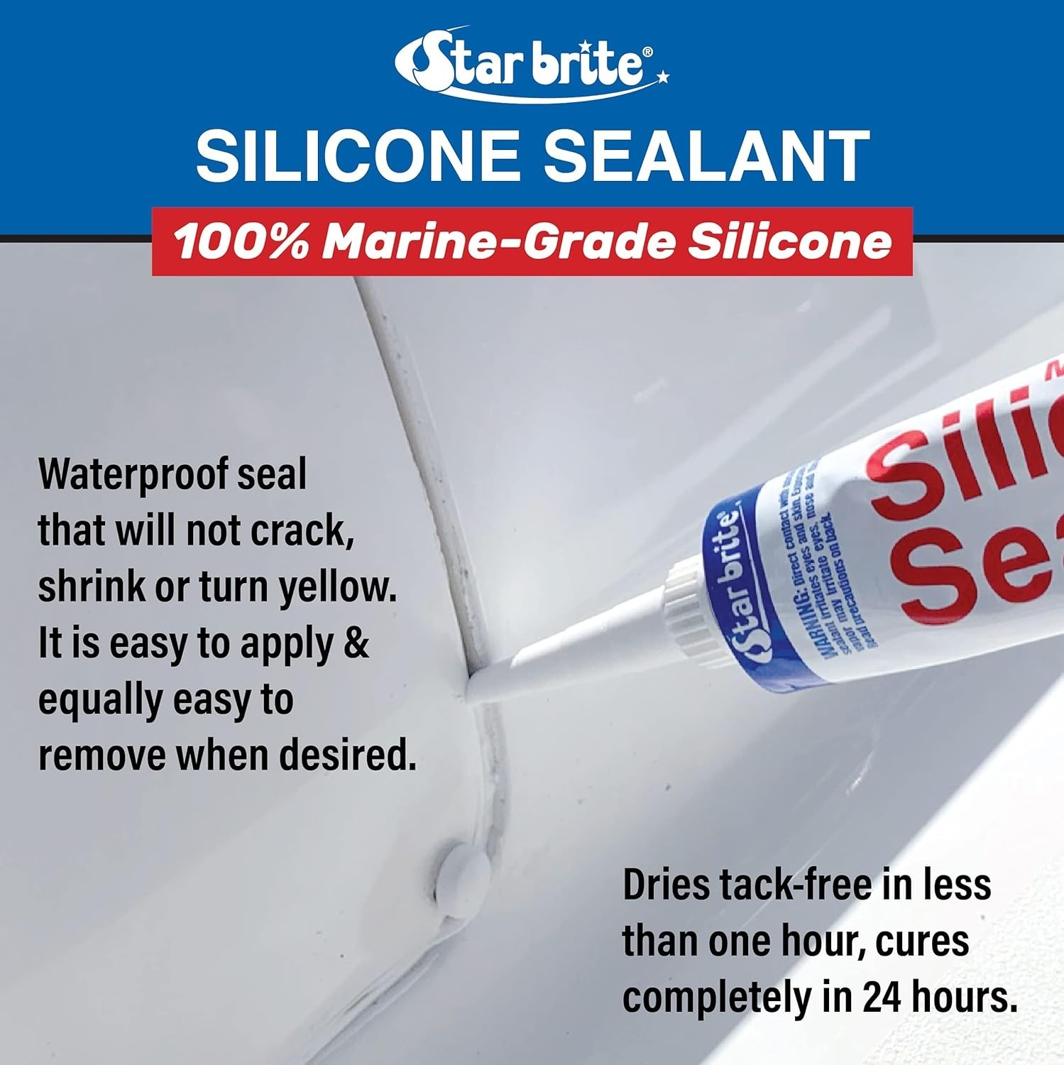Marine Silicone Sealant - Waterproof, UV Resistant, Flexible, 2.8Oz New