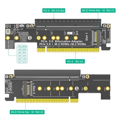 Efficient PCIe 16X 5.0 Double NVMe Adapters Card for Desktop Computing Easy