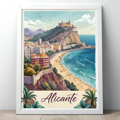 Alicante Spain Vibrant Travel Poster - Castle & Coastline Art Print_moreDetail_4