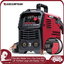 ARCCAPTAIN MIG Welder 135A 3-in-1 Flux Core Gasless MIG/Lift TIG/Stick LED 110V