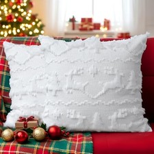 Set of 2 Christmas Pillow Covers 18x18 inch Soft 18" x 18" Pack of 2 White