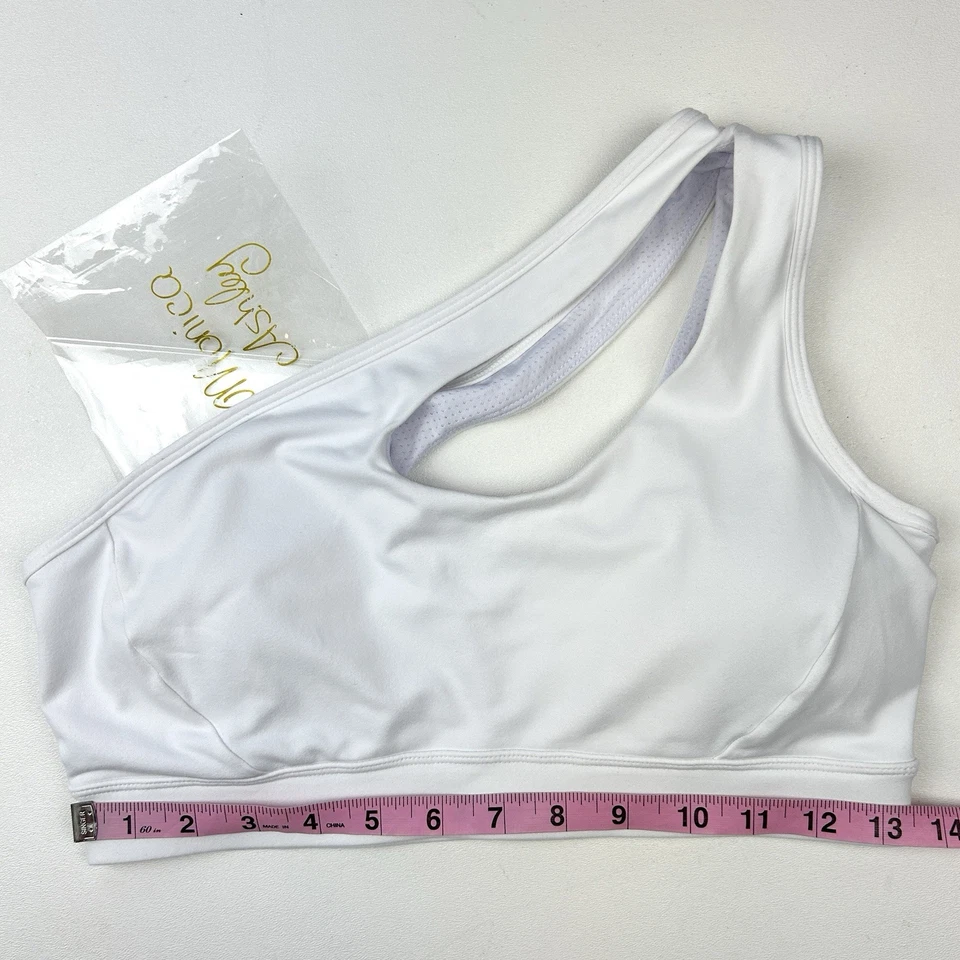 Sujetador deportivo blanco de un hombro para mujer Top de yoga, acolchado de copa moldeado extraíble usado en excelente estado Foto 2 de 4