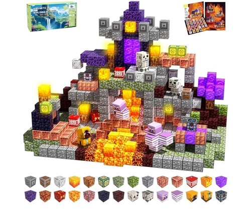 100PCS Minecraft Style Magnetic Building Blocks Set Kids Cave World Cube Toy