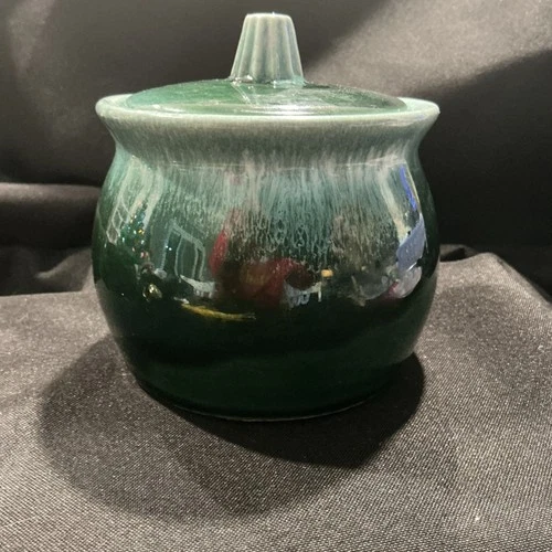 Vintage Hull Pottery Bean Pot with Green Drip Glaze Oven Proof USA 3”