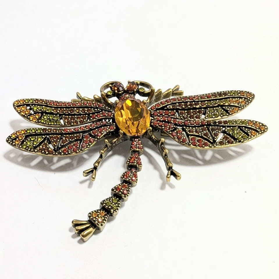 Broche prendedor vintage Heidi Daus libélula temblorosa ámbar cristales de Swarovski 3 7/8 Foto 2 de 4