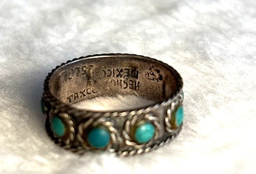 Vintage Native American Turquoise and Silver Ring Taxco Mexico SIZE 7