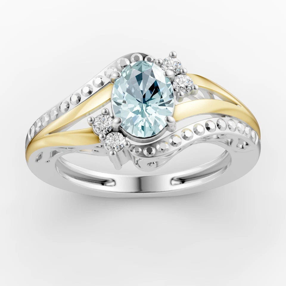 Anillo de plata 925 oro 10K aguamarina natural piedra de nacimiento de marzo en plata de ley Foto 2 de 4