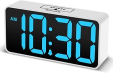 DreamSky Small Digital Alarm Clock for Bedroom, Small, White Case blue Digit