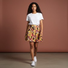 Retro Vibes Floral A-Line Skirt in Yellow, Pink Black
