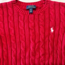 Ralph Lauren Polo Red Cable-Knit Sweater Sz Youth Small 7 Cotton White Pony
