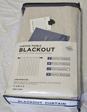 Beige 100 Blackout Linen Curtains 2 Panel Set 50x96 Thermal Drapes- New