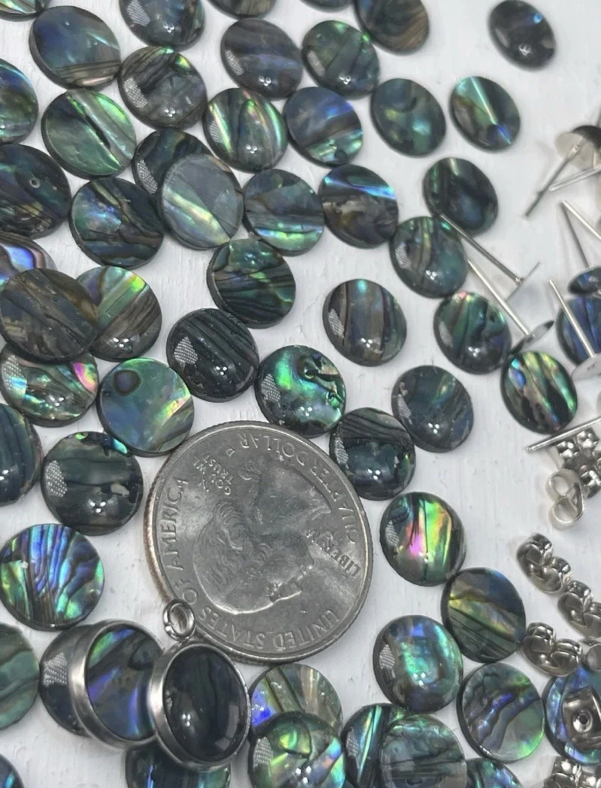 Real Paua Abalone Shell Cabochons, Bezels Earrings & more DIY JEWELRY MAKING Kit - product detail image 10
