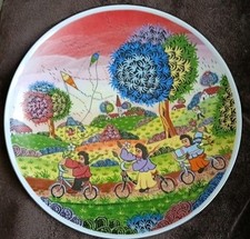 Piatto in ceramica IBI Serie artistica del Franco Mora.GITA IN BICICLETTA 1985 