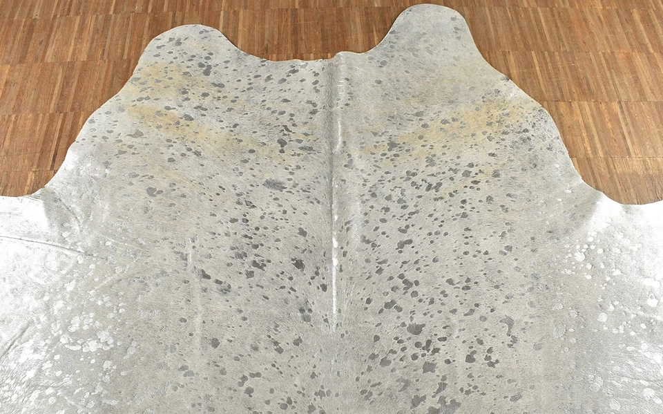 KUHFELL STIERFELL HELL GRAU SILBER DEVORE  ca. 210 x 180 cm METALLIC EFFEKT - Bild 4 von 4