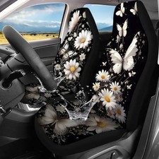 Car Seat Covers Universal Breathable Washable Car Seat White Daisy Butterfly