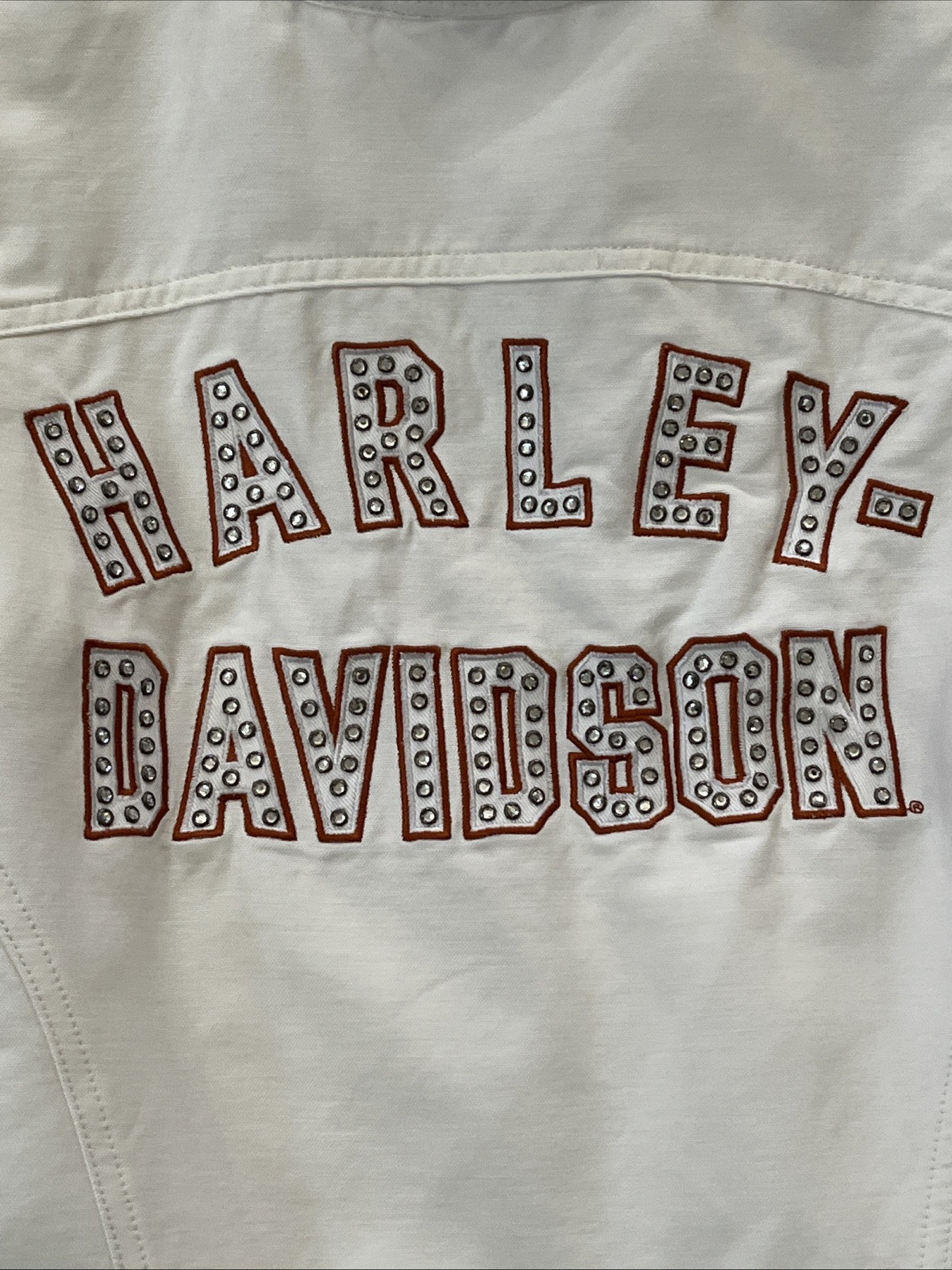 Harley Davidson Rhinestone Jacket Throwback White… - image 19