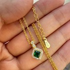 925 Sterling Silver Necklace 4mm Natural Emerald Gemstone Zircon Green Cube Gift — photo 1