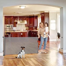 KISKIZ 75 INCH RETRACTABLE BABY DOG GATE WIDE EXTRA LARGE OPENINGS - GRAY