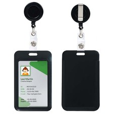 Badge Holder with Retractable Reel Vertical ID Card Protectors set 2 Pcs
