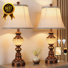 27in Farmhouse Table Lamps Set of 2 USB Nightlight Boho Vintage