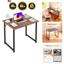 Computer Desk 32 Inch Small Office Desk with Metal Frame Adjustable Feet Brown