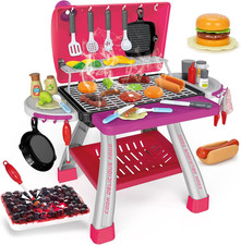 Kids Play Kitchen Toys, Kids BBQ Grill Kitchen Playset with Smoke, Sound  Light