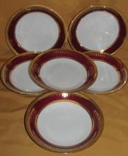Serie Di 6 Piatti Fondi Porcellana Limoges CHASTAGNER Rim Rossa E Oro