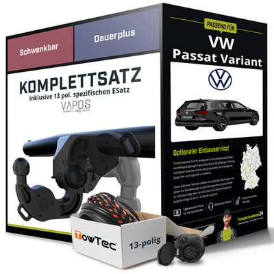 Für VW Passat Vari. B8 3G5, CB5 Anhängerkupplung schwenkbar +eSatz 13pol 14- AHK