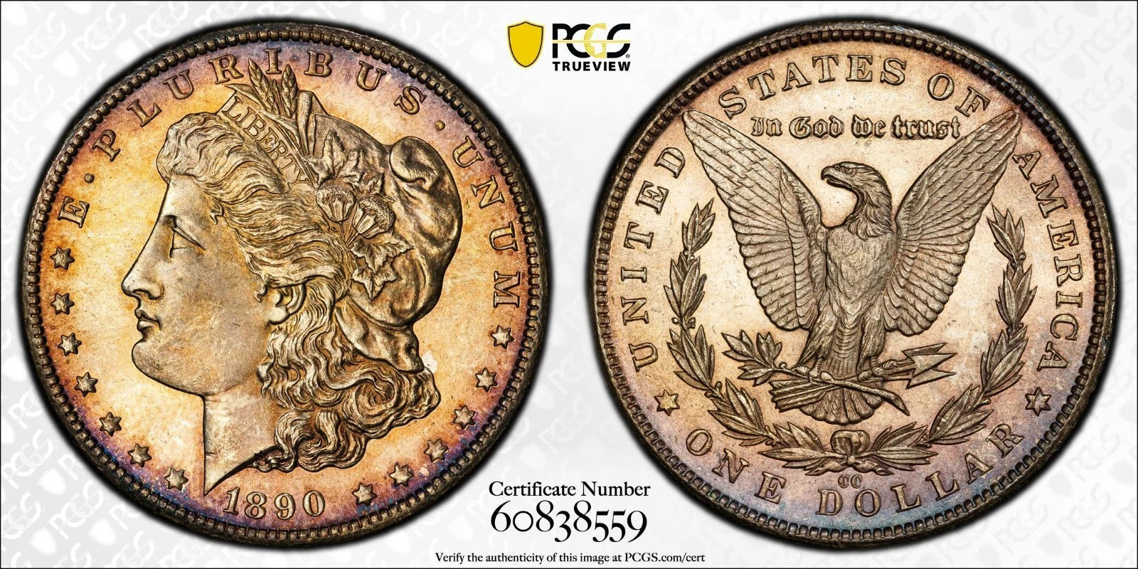 1890-CC CARSON CITY MORGAN SILVER DOLLAR PCGS MS65 Monster Toner - Eye Appeal!