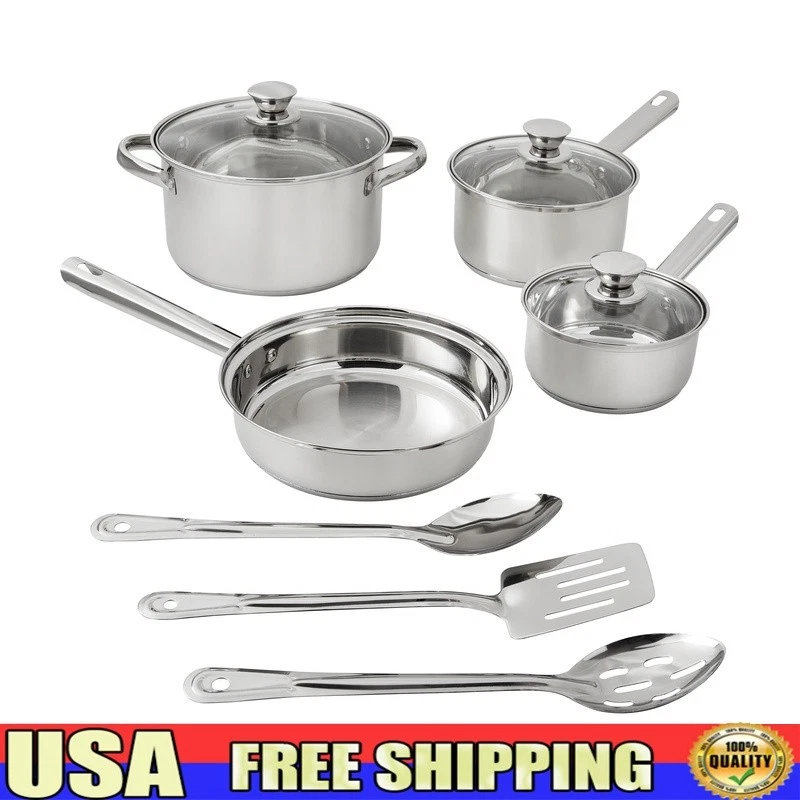 Stainless Steel 10Pc Cookware Set Induction Compatible Kitchen Essentials New
