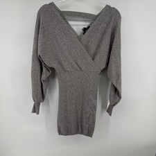 Forever 21 Grey Wrap V Neck Long Sleeve Sweater Dress Mini Size S